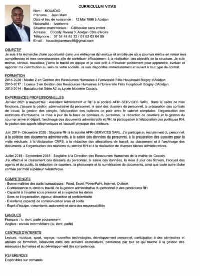 Exemple de CV basique avant transformation